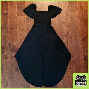 Black Asymmetrical Peasant Dress Ruched Bodice Small Whimsigoth Goth Cottagecore